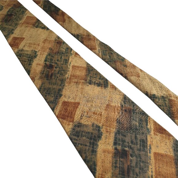 Nino Cerruti Silk Tie Abstract Print Green Gold Brown Pattern USA Vintage Tie - Picture 2 of 5